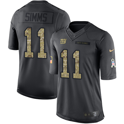 Men's Limited Phil Simms Nike Jersey Black - #11 2016 Salute to Service NFL New York Giants